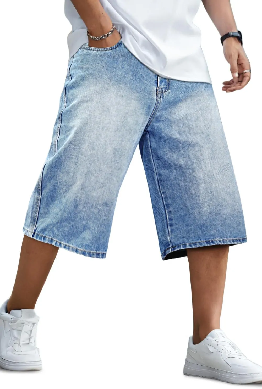 GINGTTO Mens Baggy Jean Shorts Loose Fit Long Denim Shorts Below Knee 15 Inch Inseam