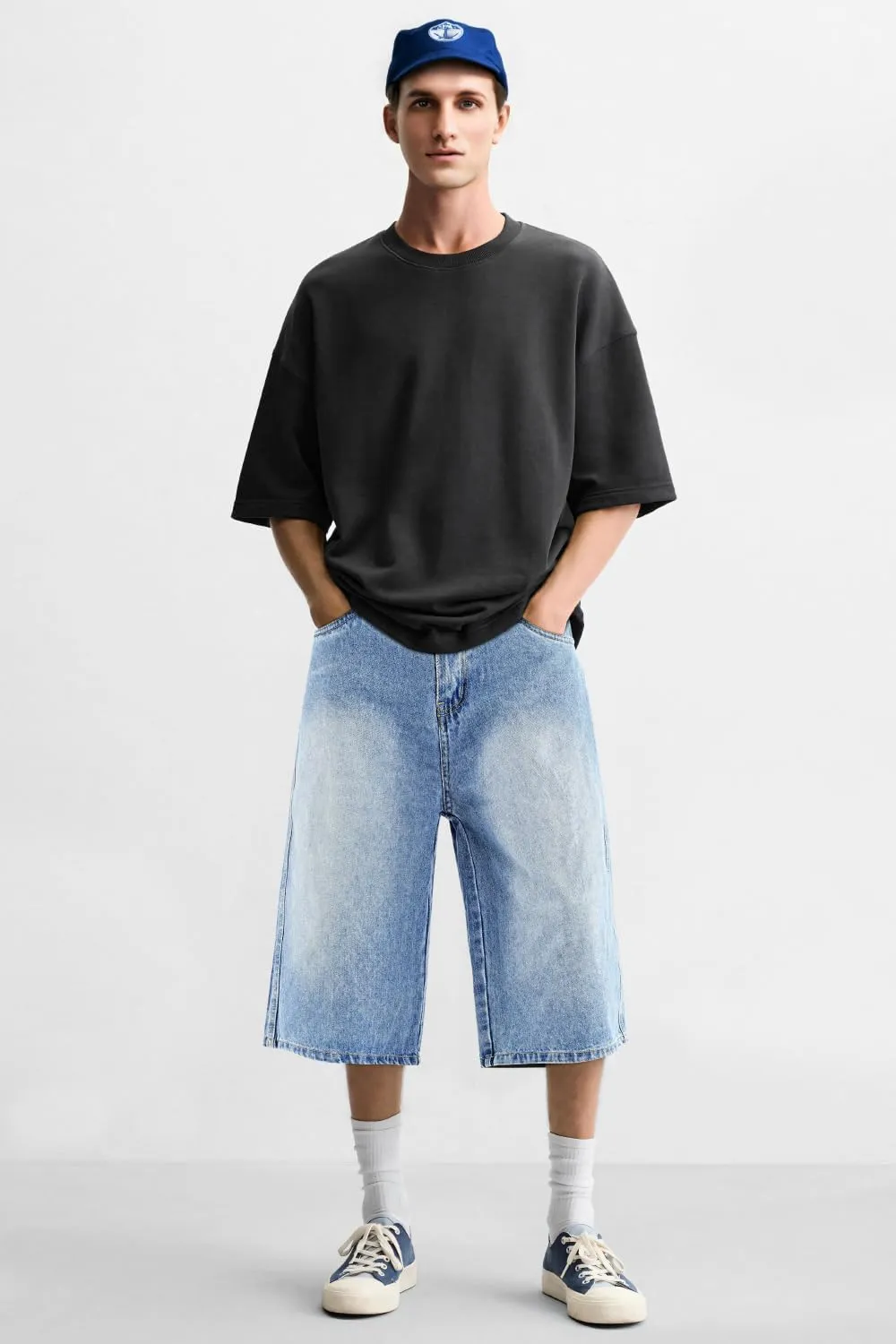 GINGTTO Mens Baggy Jean Shorts Loose Fit Long Denim Shorts Below Knee 15 Inch Inseam