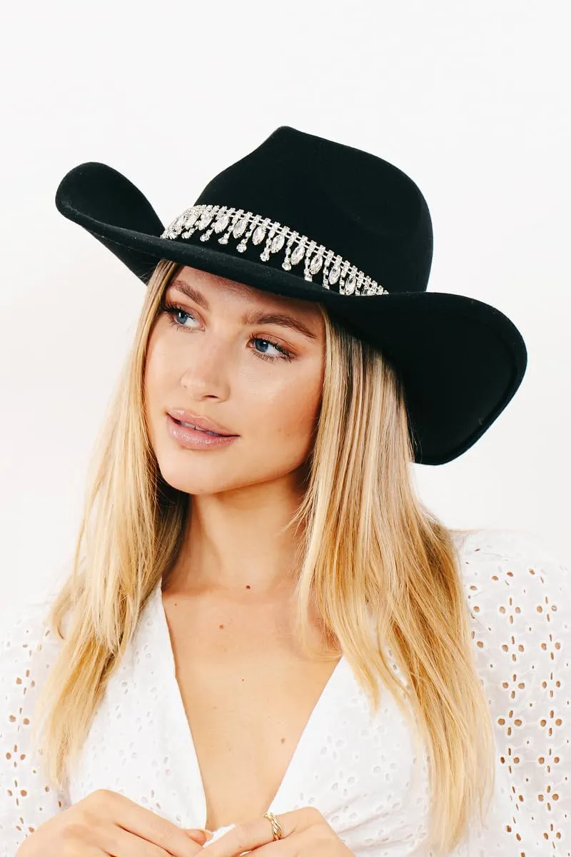 Glitter Silver Black Cowboy Hats for Women - Western Sparkly Rhinestone Cowgirl Hat for Ladies Size M-L