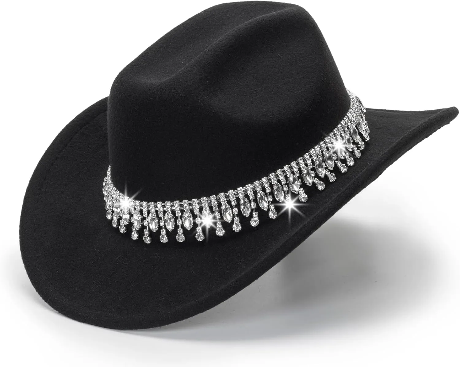 Glitter Silver Black Cowboy Hats for Women - Western Sparkly Rhinestone Cowgirl Hat for Ladies Size M-L