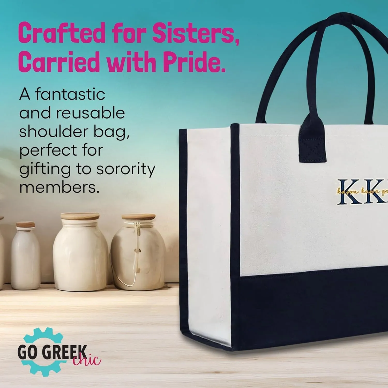 Go Greek Chic Embroidered Tote Bag