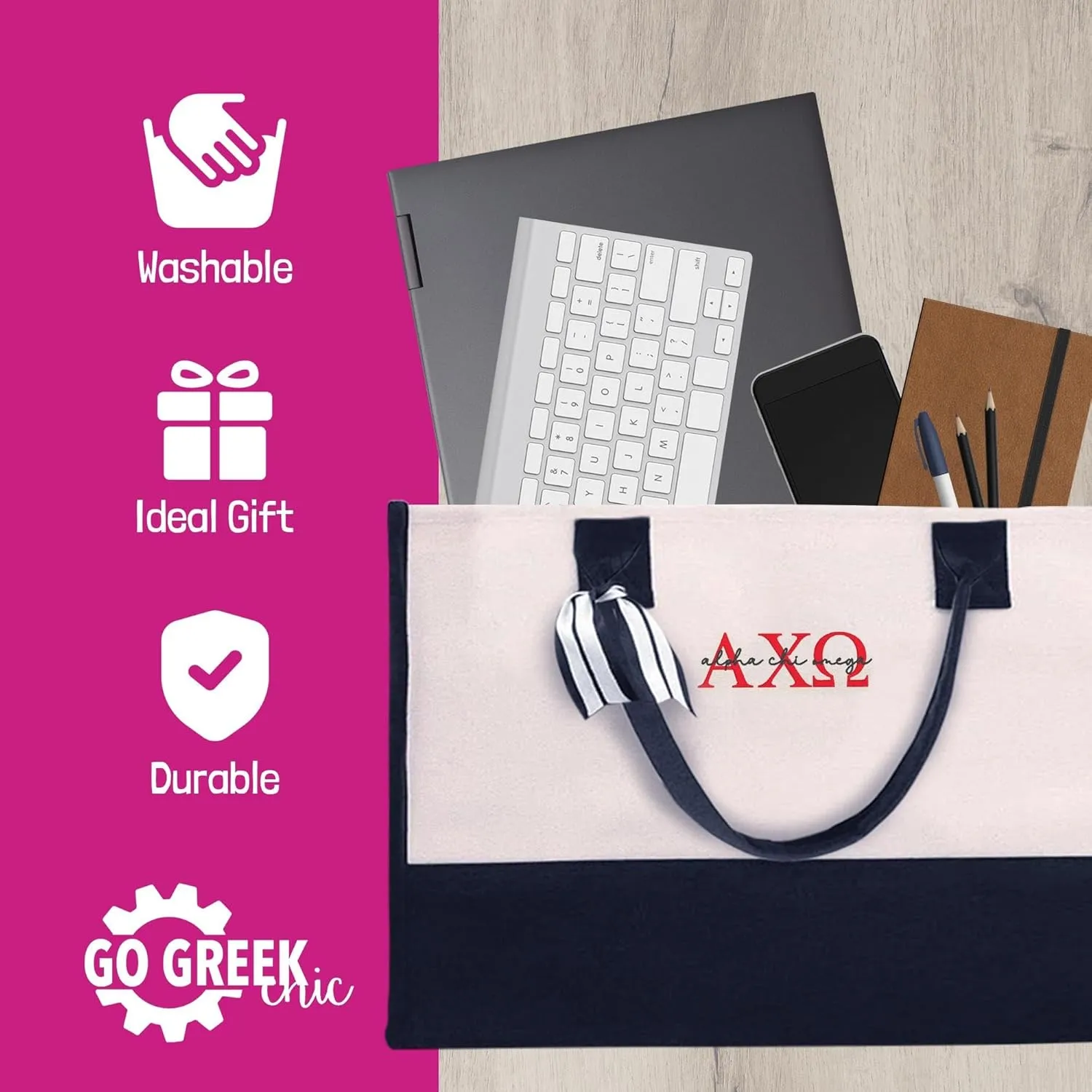 Go Greek Chic Embroidered Tote Bag