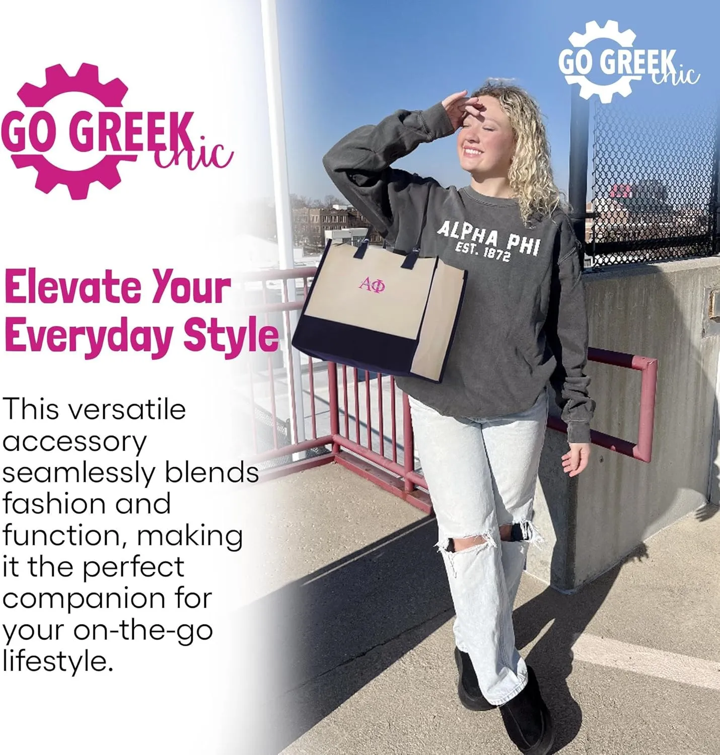 Go Greek Chic Embroidered Tote Bag