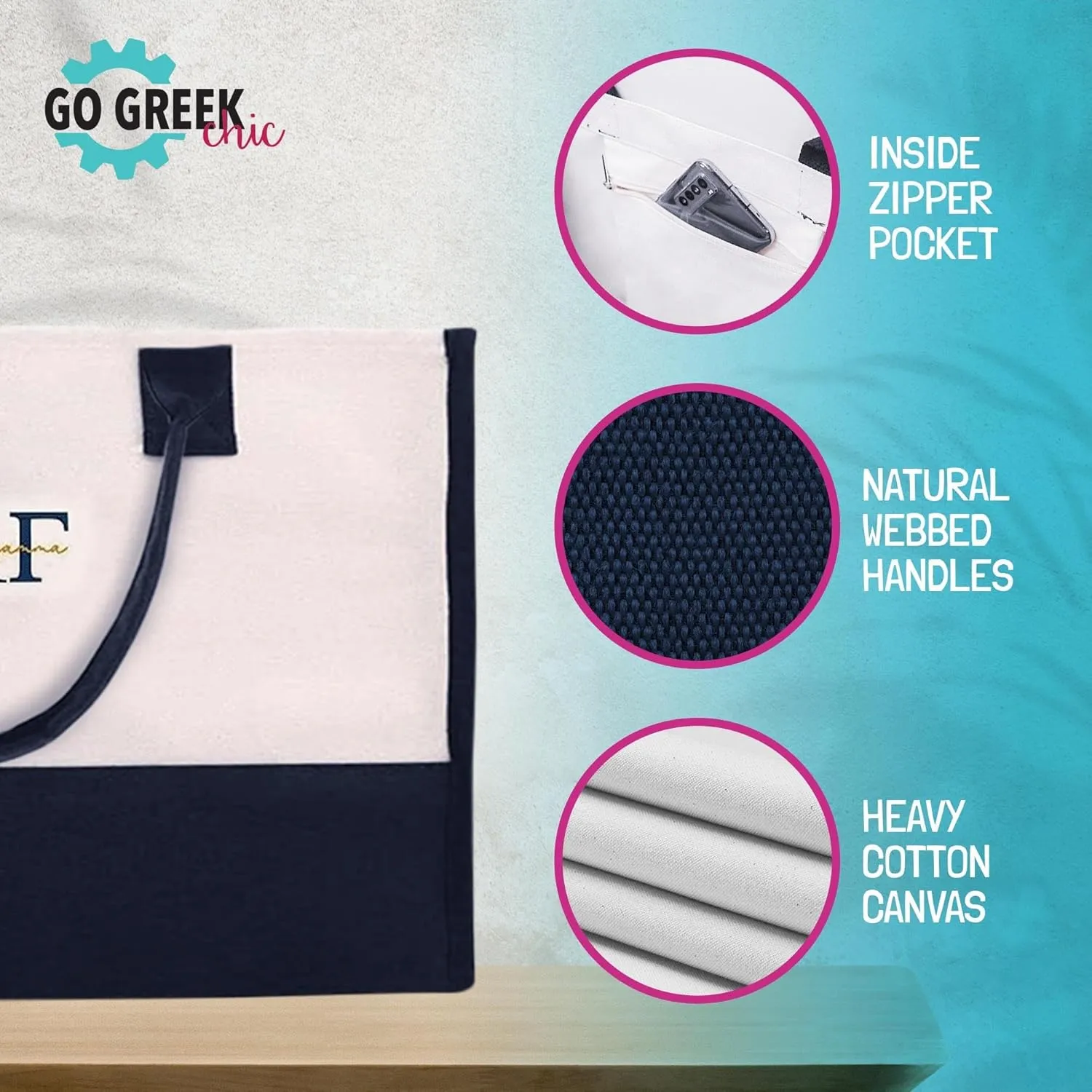 Go Greek Chic Embroidered Tote Bag