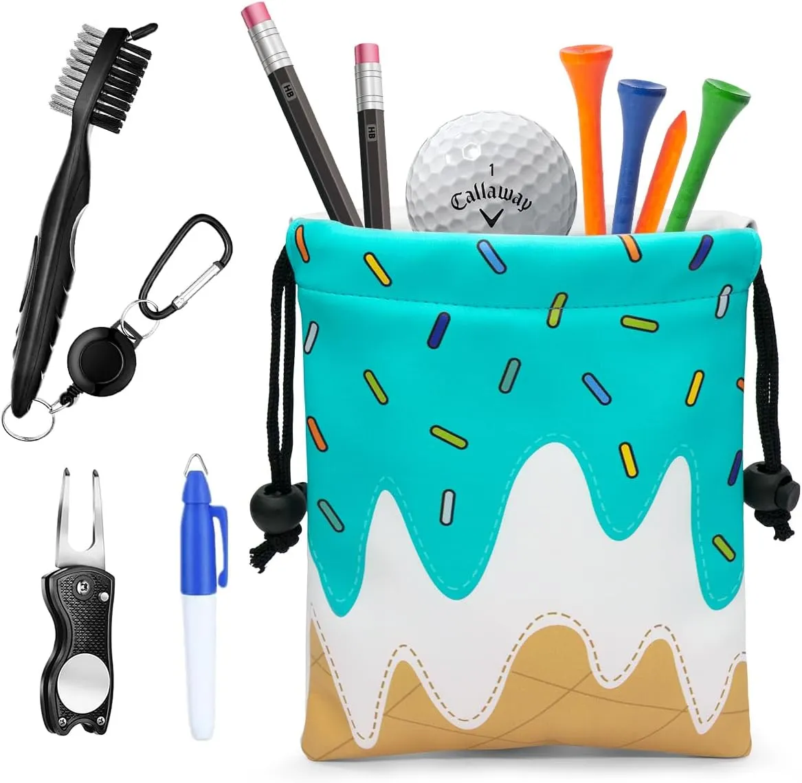 Golf Valuables Pouch - Leather Tee Pouch with Drawstring Closure, Portable Golf Accessories