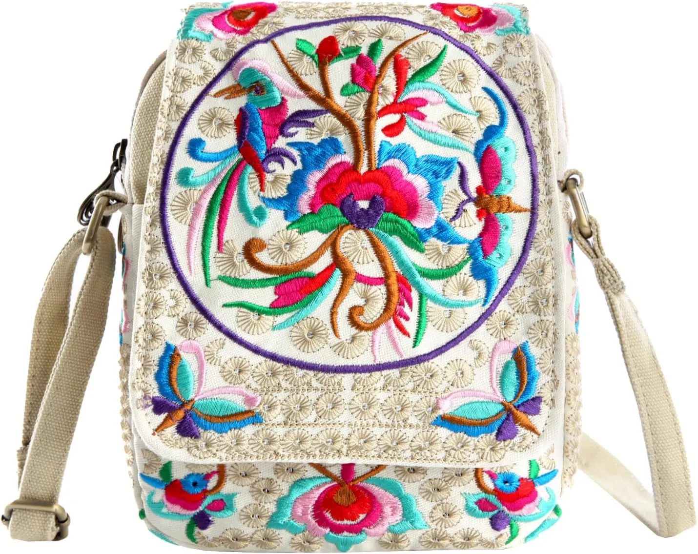 Goodhan Flower Embroidered Crossbody Bag Phone Purse Small Handbag Coin Pouch, Bigger Version