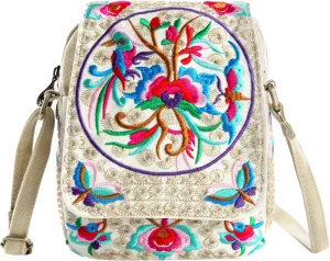 Goodhan Flower Embroidered Crossbody Bag Phone Purse Small Handbag Coin Pouch, Bigger Version