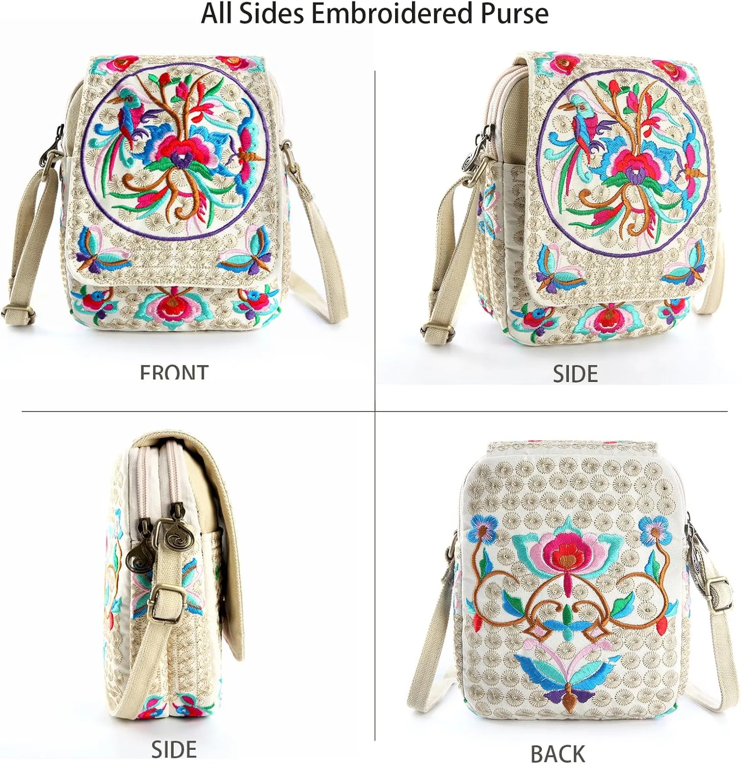 Goodhan Flower Embroidered Crossbody Bag Phone Purse Small Handbag Coin Pouch, Bigger Version