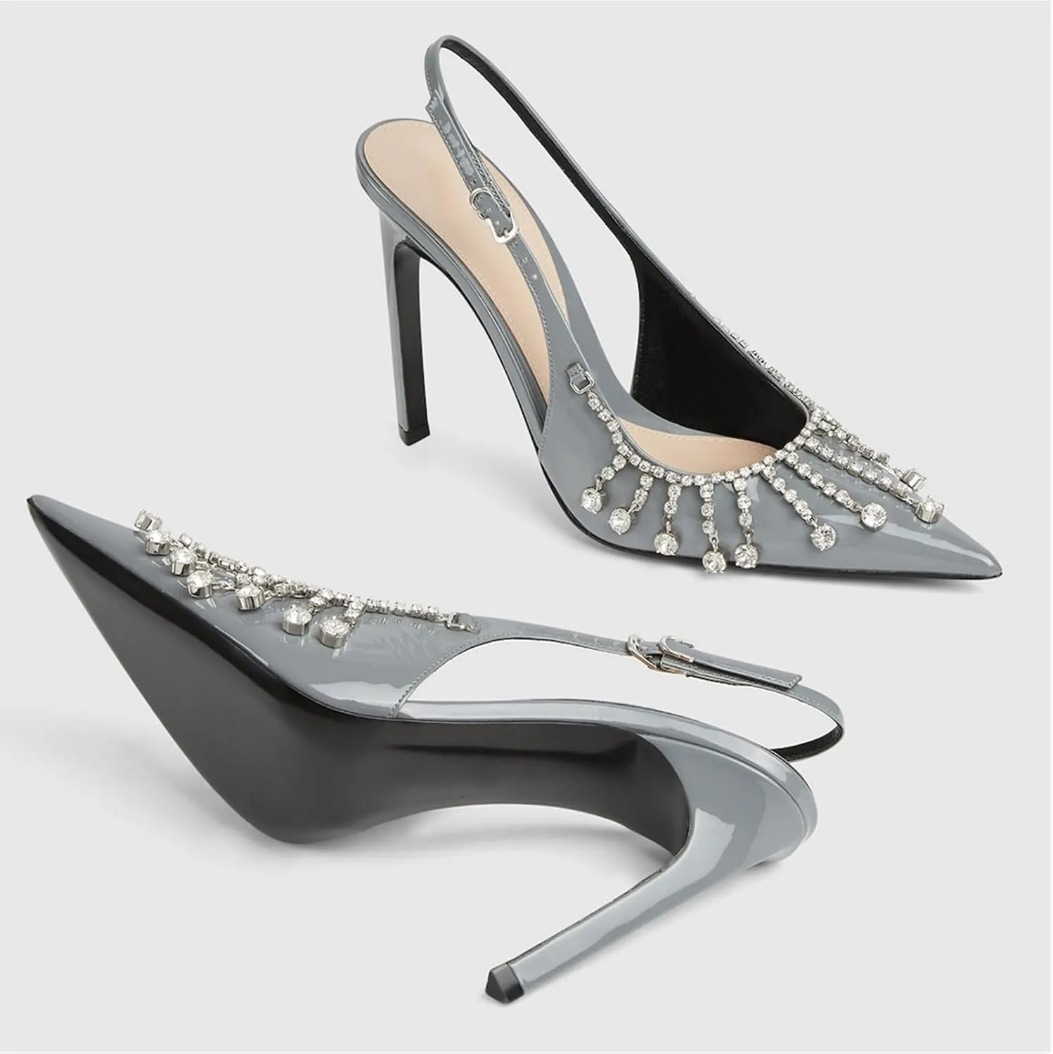 Goolita Sparkly Rhinestone Slingback Heels for Women, Closed Pointed Toe Sexy Stiletto High Heels Buckle Party Pumps Shoes