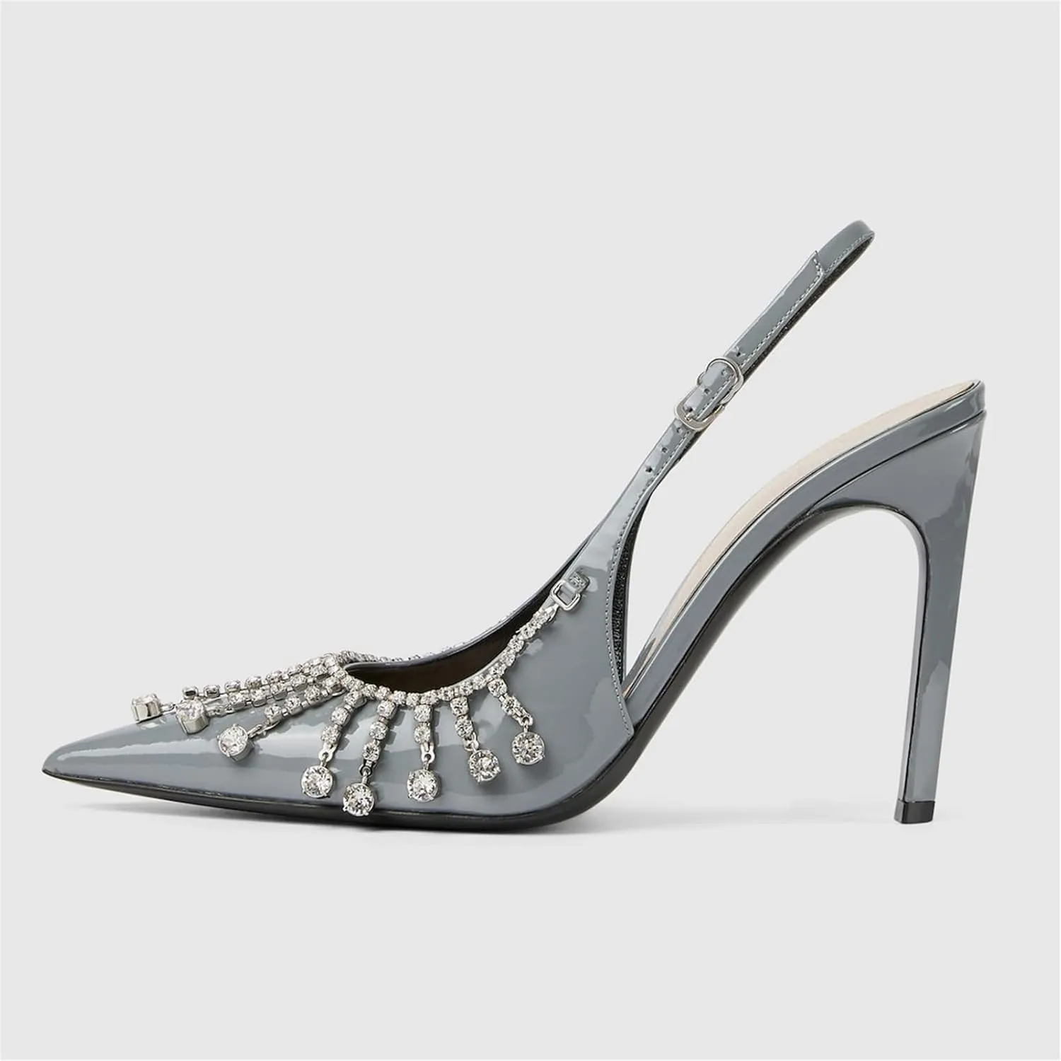 Goolita Sparkly Rhinestone Slingback Heels for Women, Closed Pointed Toe Sexy Stiletto High Heels Buckle Party Pumps Shoes