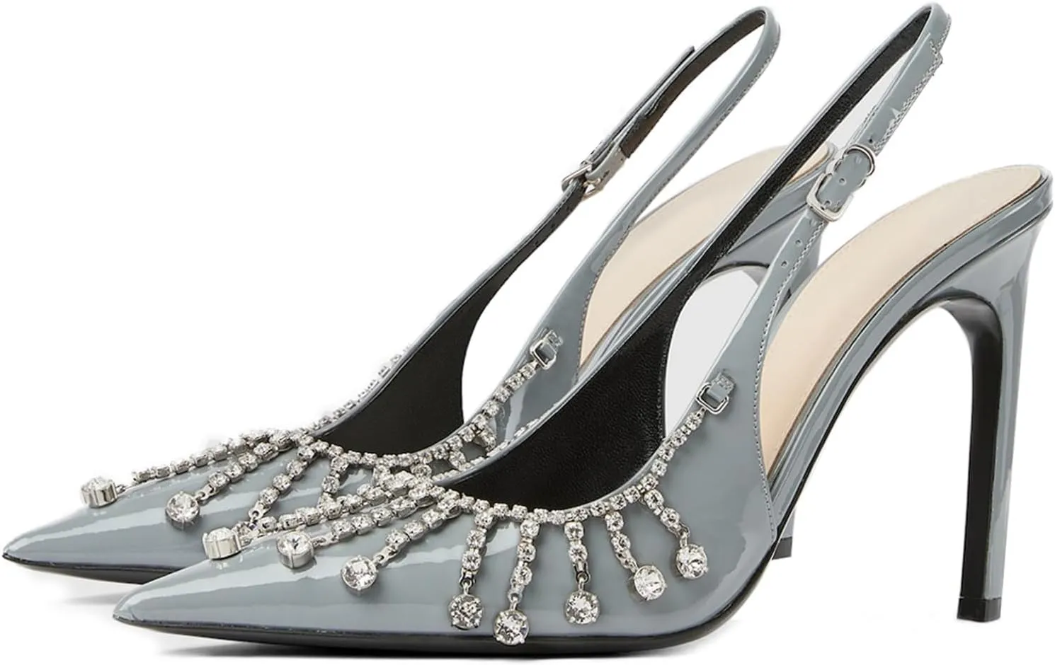 Goolita Sparkly Rhinestone Slingback Heels for Women, Closed Pointed Toe Sexy Stiletto High Heels Buckle Party Pumps Shoes