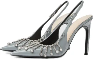 Goolita Sparkly Rhinestone Slingback Heels for Women, Closed Pointed Toe Sexy Stiletto High Heels Buckle Party Pumps Shoes