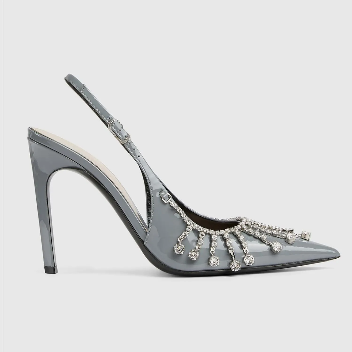 Goolita Sparkly Rhinestone Slingback Heels for Women, Closed Pointed Toe Sexy Stiletto High Heels Buckle Party Pumps Shoes