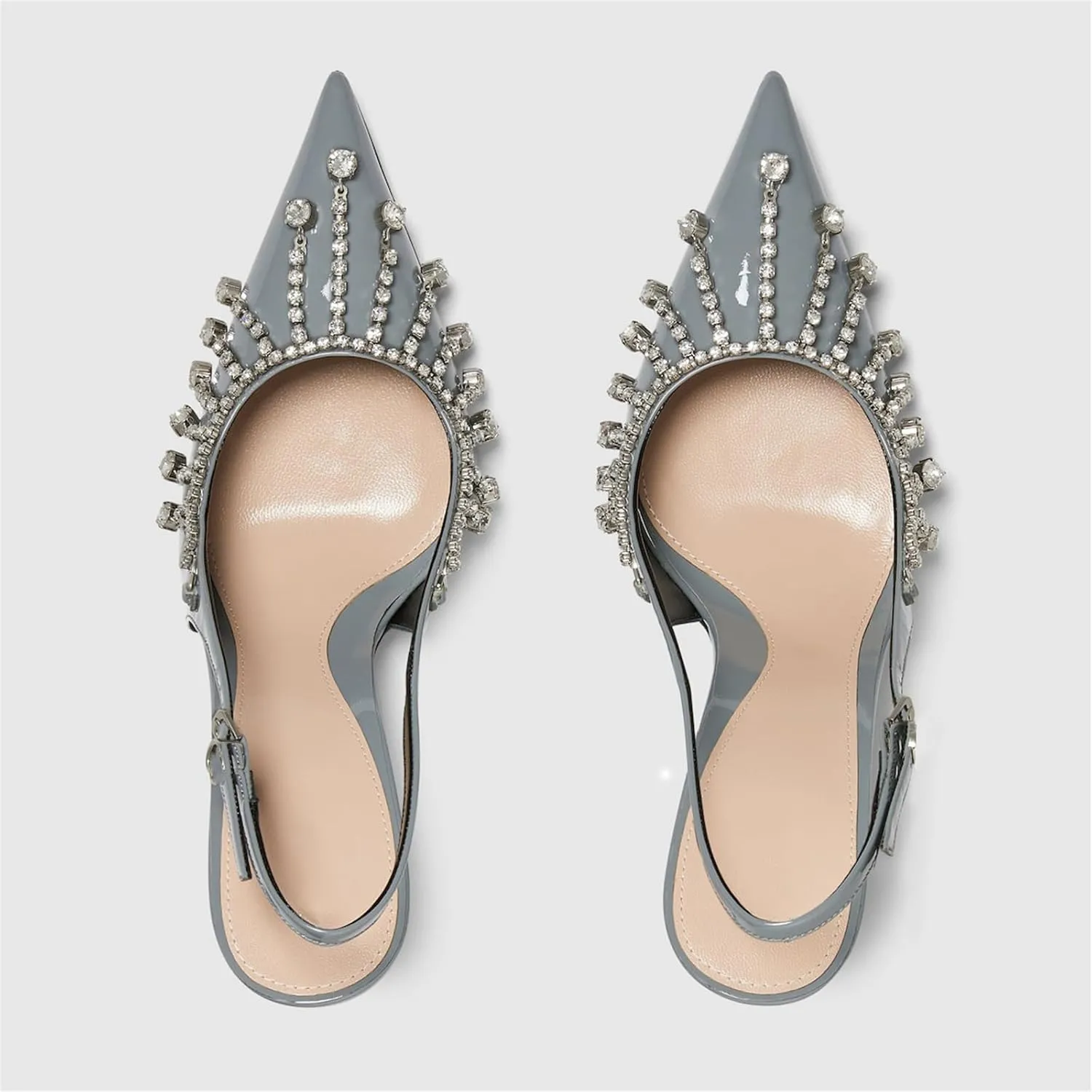 Goolita Sparkly Rhinestone Slingback Heels for Women, Closed Pointed Toe Sexy Stiletto High Heels Buckle Party Pumps Shoes