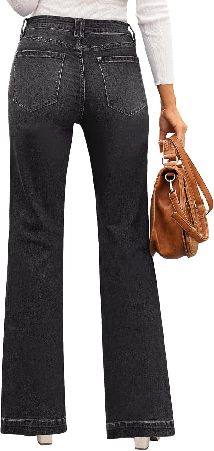 GRAPENT Womens Flare Jeans High Waisted Wide Leg Baggy Jean for Women Stretch Denim Pants