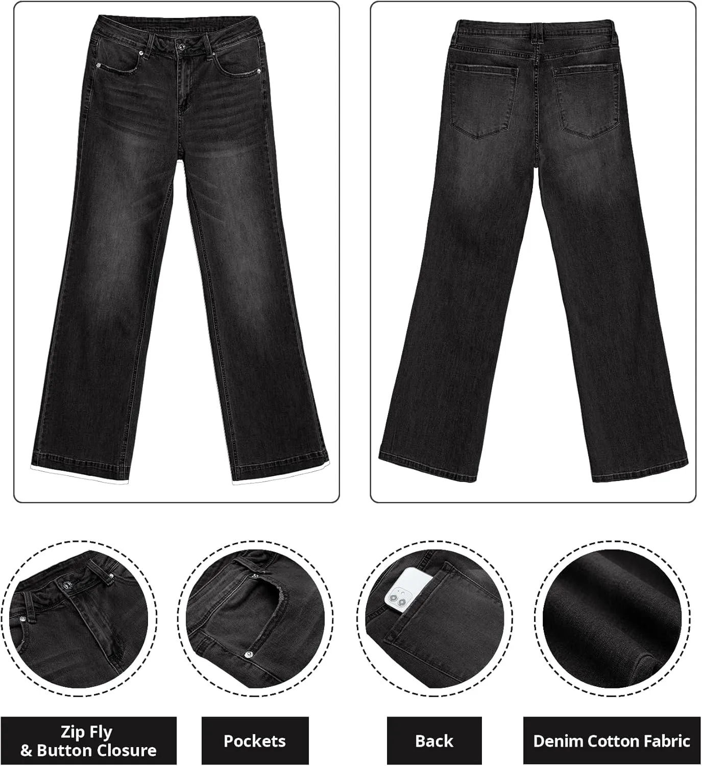 GRAPENT Womens Flare Jeans High Waisted Wide Leg Baggy Jean for Women Stretch Denim Pants