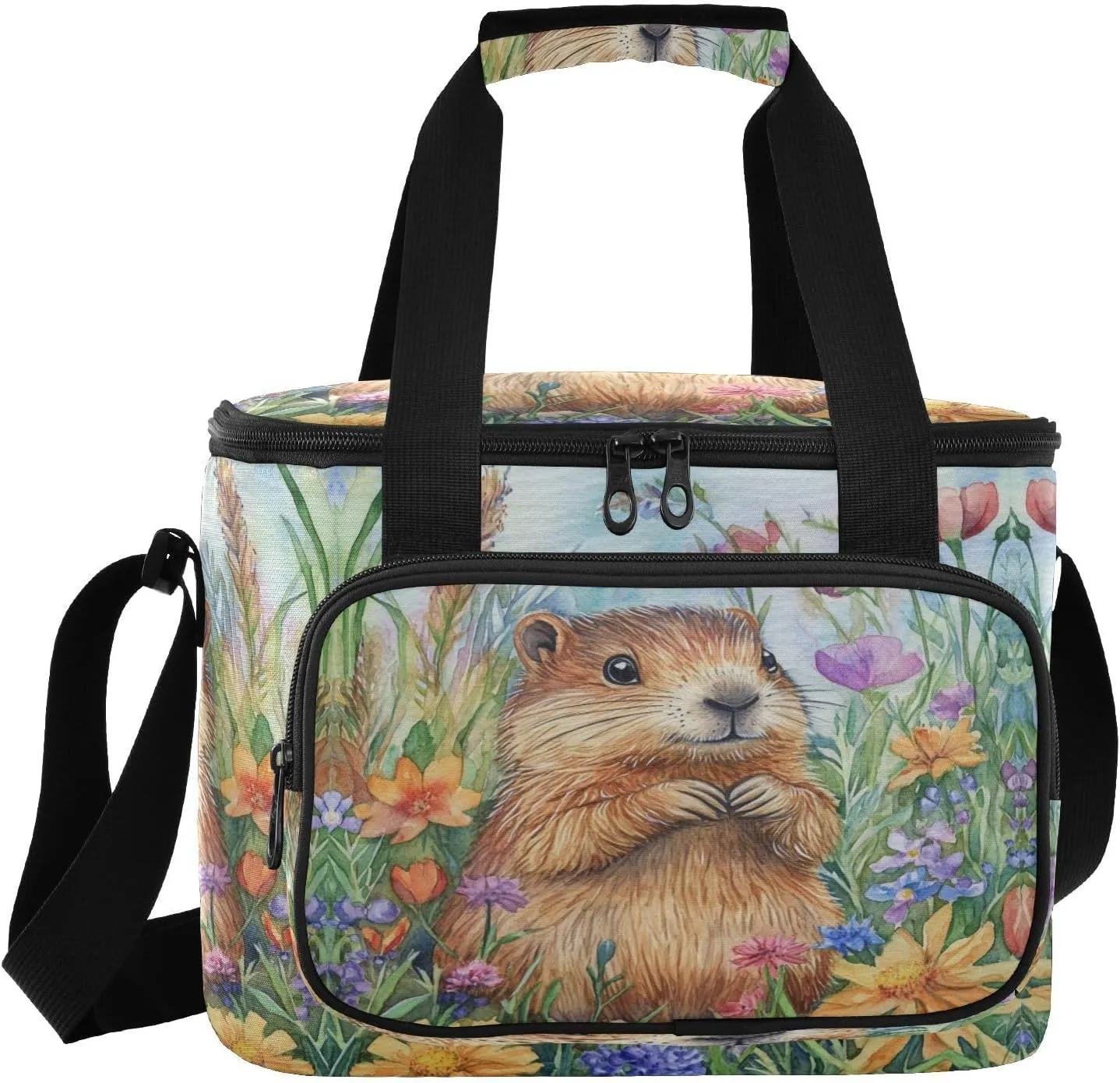 Green Gopher Flowers Insulated Cooler Bag for Women Men Leakproof 24 Can Camping Car Cooler for Travel Outdoors Trip