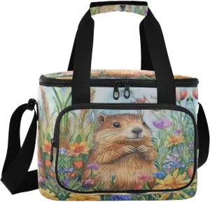 Green Gopher Flowers Insulated Cooler Bag for Women Men Leakproof 24 Can Camping Car Cooler for Travel Outdoors Trip