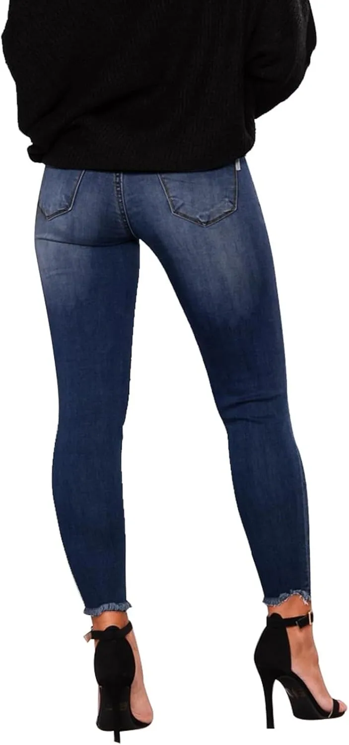 Gumipy Ripped Stretchy Jeans for Women Button Up Mid Rise Skinny Jeans Slim Fit Butt Lifting Jeans for Curvy with Pockets