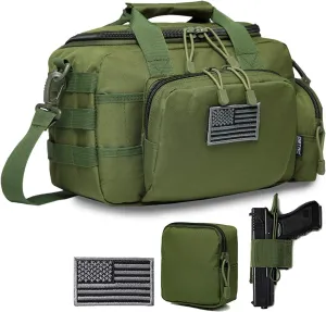 Gun Case Bag Small | Tactical 2-Pistol Bag Handgun Duffle Bag w/Lockable Zipper for Shooting Range Hunting Sports | US Flag Patch   MOLLE Pouch   Universal Holster Included