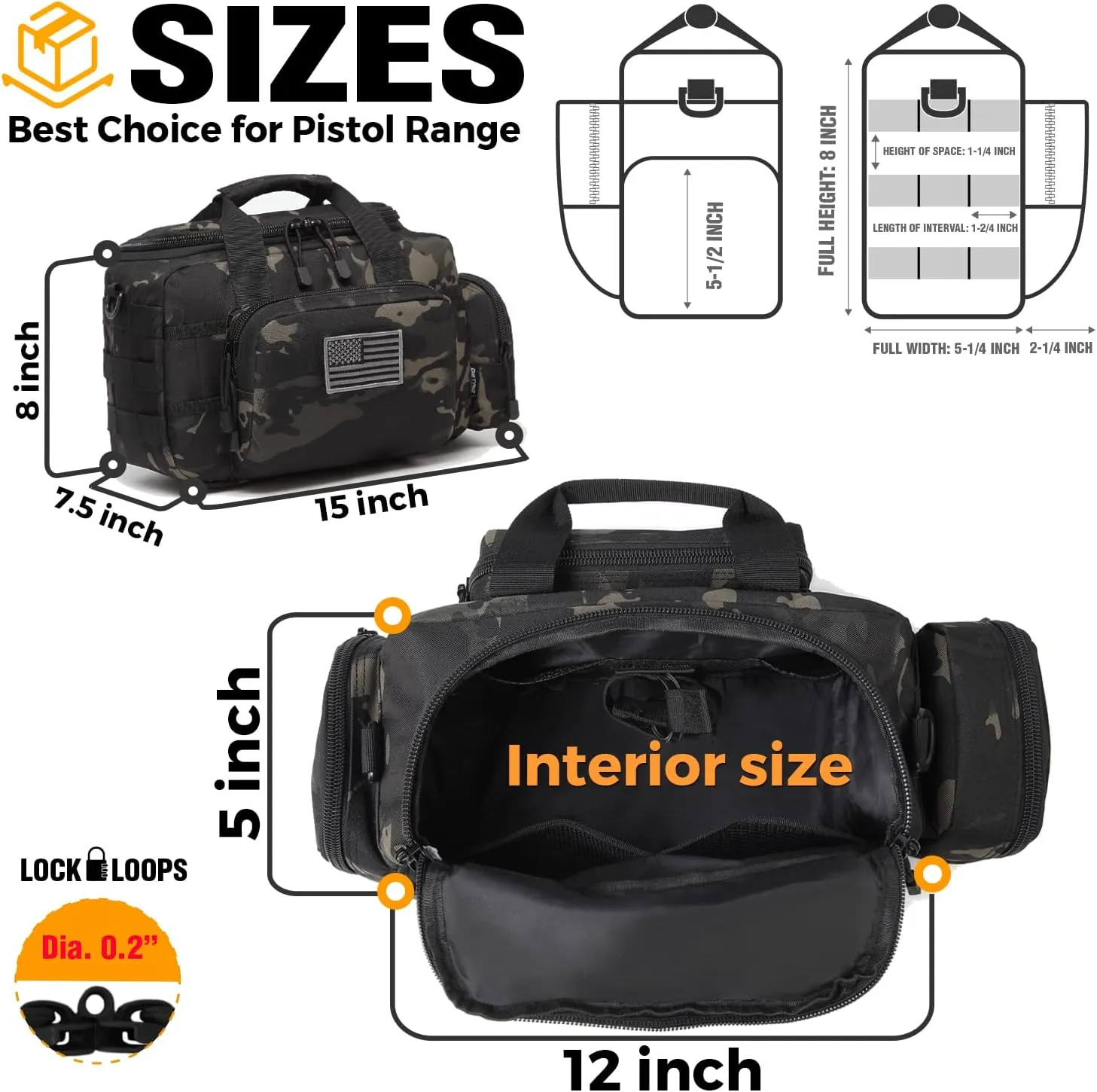 Gun Case Bag Small | Tactical 2-Pistol Bag Handgun Duffle Bag w/Lockable Zipper for Shooting Range Hunting Sports | US Flag Patch   MOLLE Pouch   Universal Holster Included