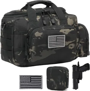 Gun Case Bag Small | Tactical 2-Pistol Bag Handgun Duffle Bag w/Lockable Zipper for Shooting Range Hunting Sports | US Flag Patch   MOLLE Pouch   Universal Holster Included