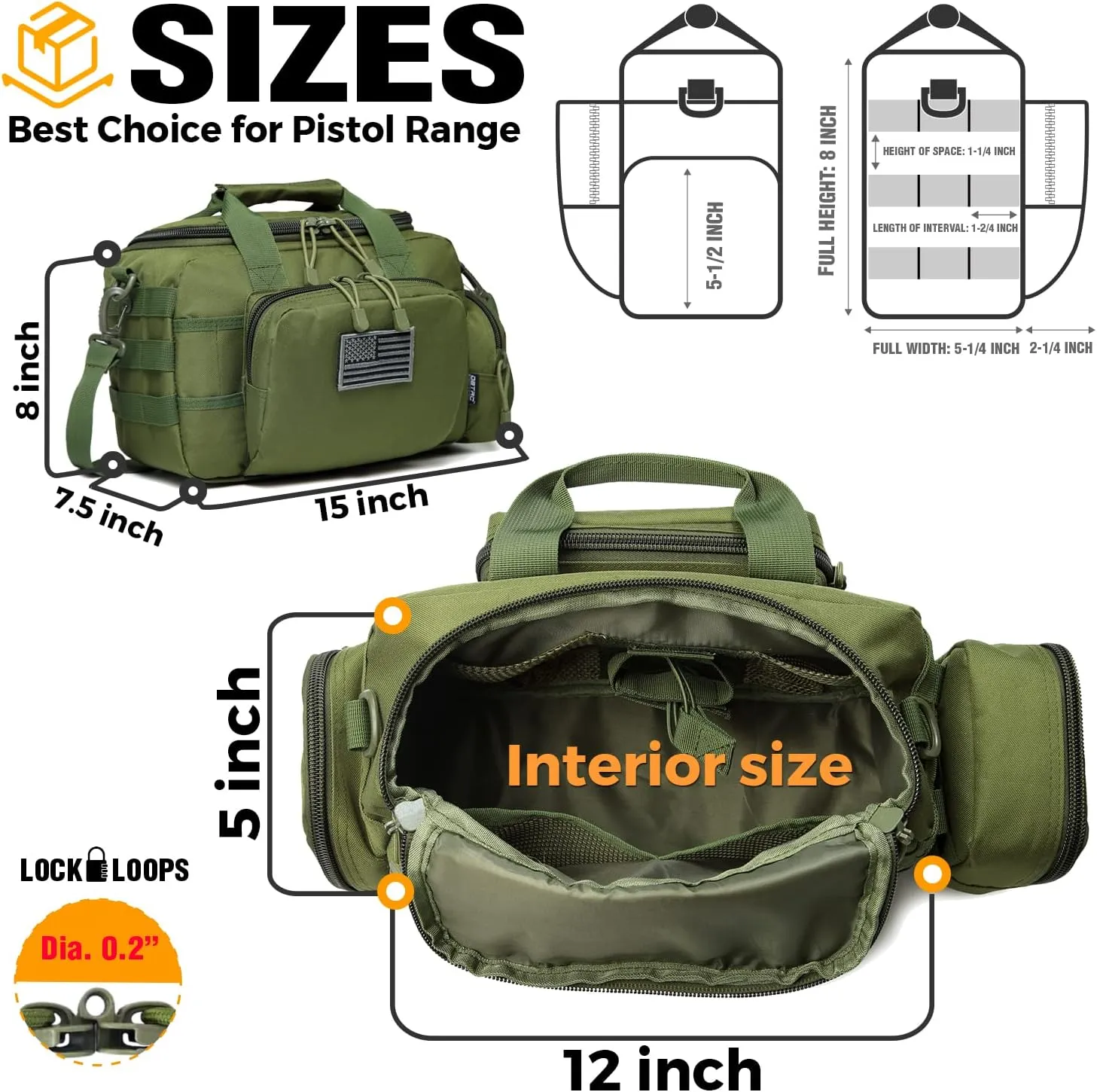 Gun Case Bag Small | Tactical 2-Pistol Bag Handgun Duffle Bag w/Lockable Zipper for Shooting Range Hunting Sports | US Flag Patch   MOLLE Pouch   Universal Holster Included