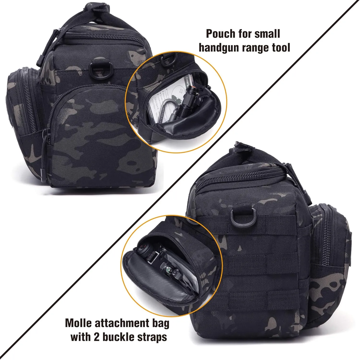 Gun Case Bag Small | Tactical 2-Pistol Bag Handgun Duffle Bag w/Lockable Zipper for Shooting Range Hunting Sports | US Flag Patch   MOLLE Pouch   Universal Holster Included