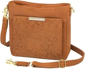 Gun Tote'n Mamas Crossbody Bag with Debossed Floral Pattern, Tan Brown