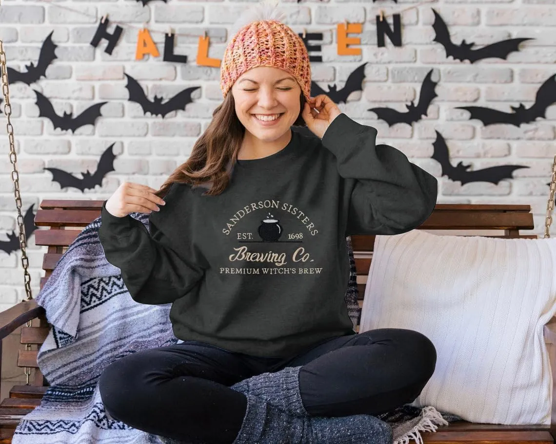 Halloween Sweatshirts for Women Sanderson Sisters Embroidery Halloween Sweatshirt Hocus Pocus Crew Neck Pullover