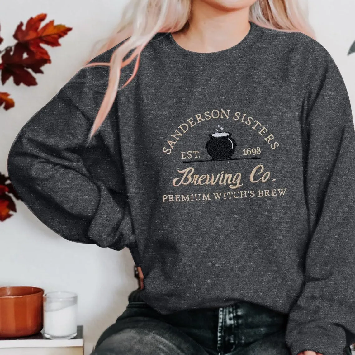 Halloween Sweatshirts for Women Sanderson Sisters Embroidery Halloween Sweatshirt Hocus Pocus Crew Neck Pullover