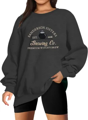 Halloween Sweatshirts for Women Sanderson Sisters Embroidery Halloween Sweatshirt Hocus Pocus Crew Neck Pullover