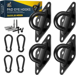 Hammock Hooks Hanging kit- Hammock Hooks Heavy Duty with 4Pcs M10 304 Stainless Steel Pad Eye Hooks, 4Pcs 10MM Snap Hooks,16Pcs Heavy-Duty Screws- Hammock hook for Wall/Ceiling Mount Indoor & Outdoor