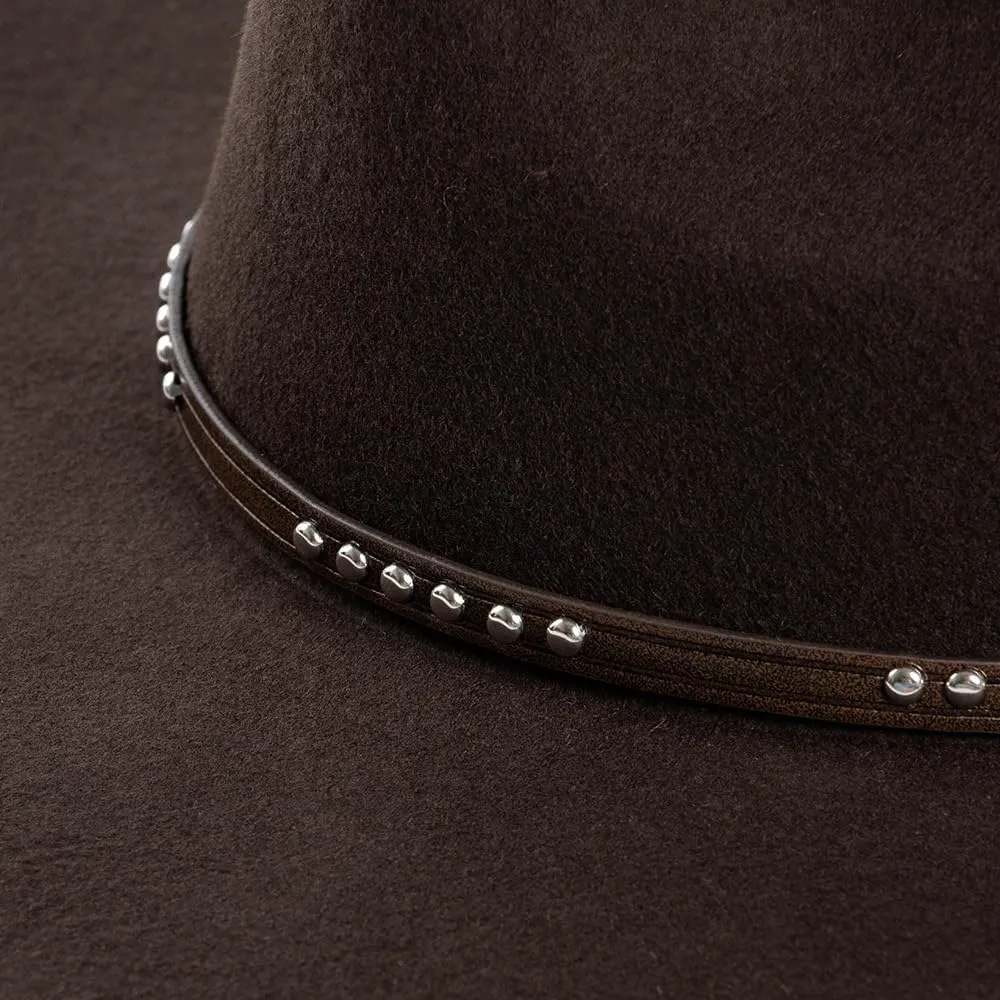 Handmade Cowboy Hat Black Men's and women's large head studded wide brimmed wool cowboy hat, outdoor warm top hat 7 1/2