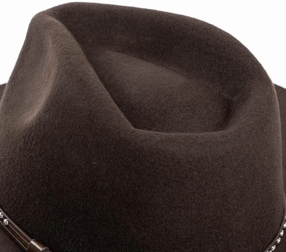 Handmade Cowboy Hat Black Men's and women's large head studded wide brimmed wool cowboy hat, outdoor warm top hat 7 1/2