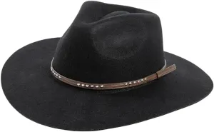 Handmade Cowboy Hat Black Men's and women's large head studded wide brimmed wool cowboy hat, outdoor warm top hat 7 1/2
