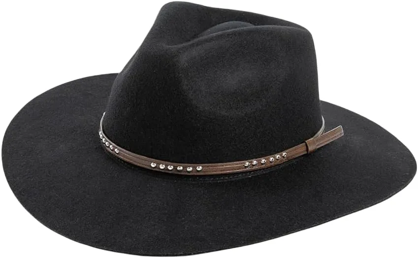 Handmade Cowboy Hat Black Men's and women's large head studded wide brimmed wool cowboy hat, outdoor warm top hat 7 1/2