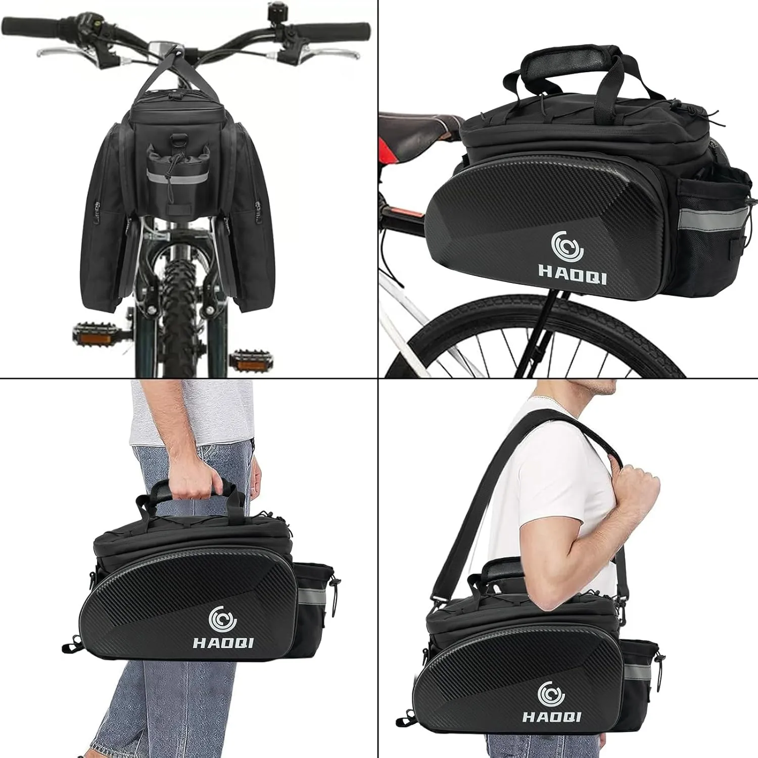 HAOQI 35L Panniers Bike Bags, Waterproof Bicycle Rear Rack Trunk Bag Hard Shell Ebike Cargo Saddle Seat Bag Carrier Handbag with Shoulder Strap for Commuter Travel Outdoor,Black