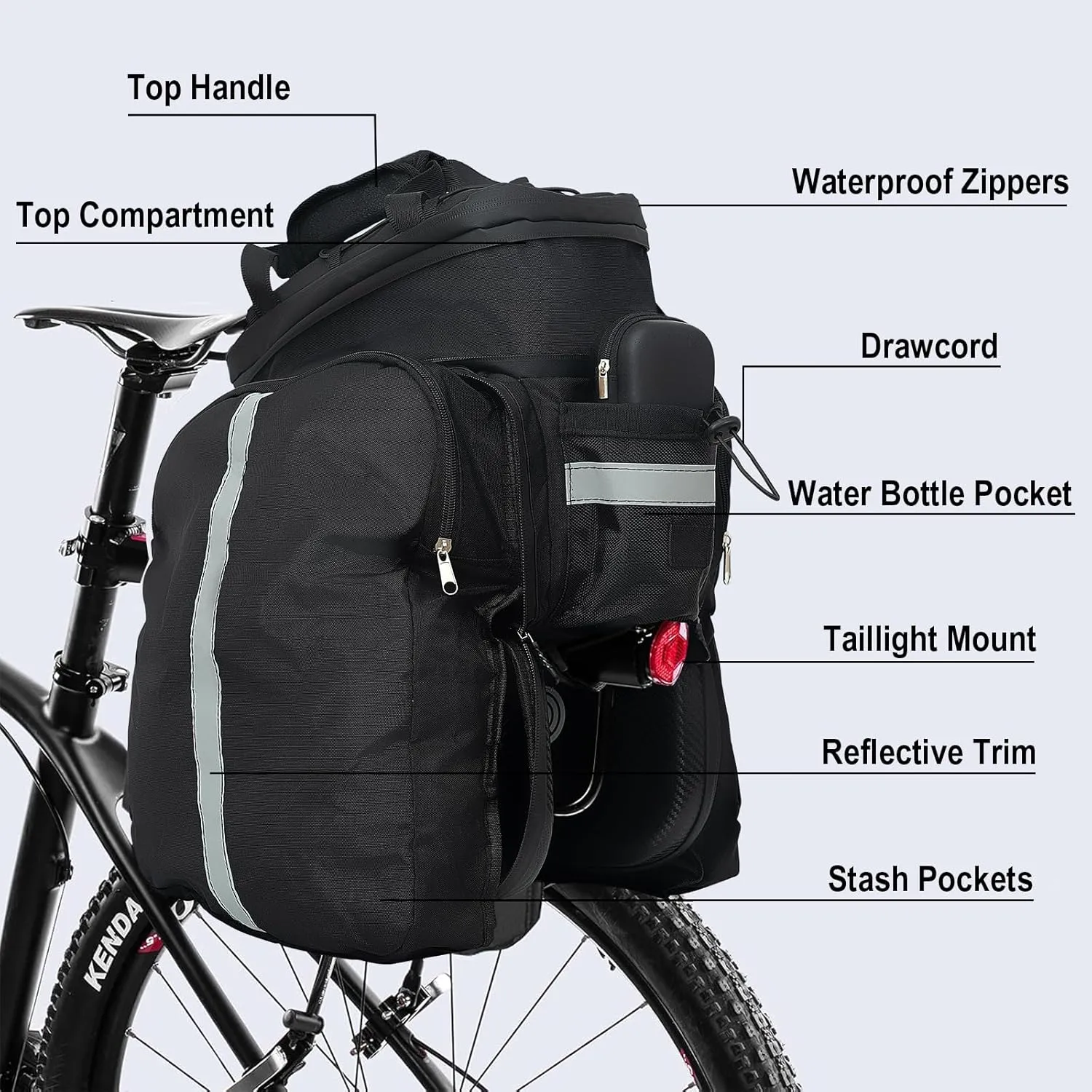 HAOQI 35L Panniers Bike Bags, Waterproof Bicycle Rear Rack Trunk Bag Hard Shell Ebike Cargo Saddle Seat Bag Carrier Handbag with Shoulder Strap for Commuter Travel Outdoor,Black