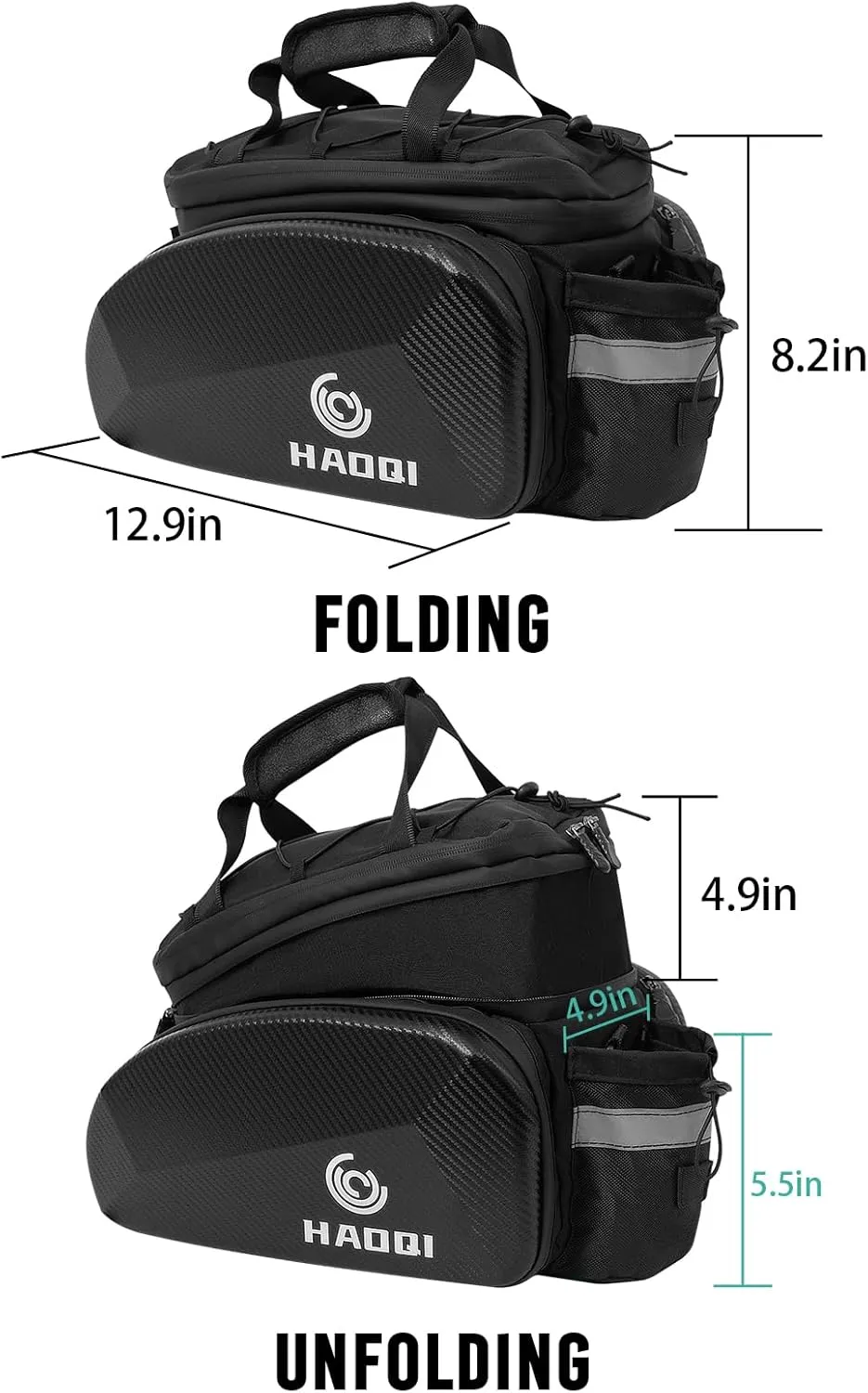 HAOQI 35L Panniers Bike Bags, Waterproof Bicycle Rear Rack Trunk Bag Hard Shell Ebike Cargo Saddle Seat Bag Carrier Handbag with Shoulder Strap for Commuter Travel Outdoor,Black