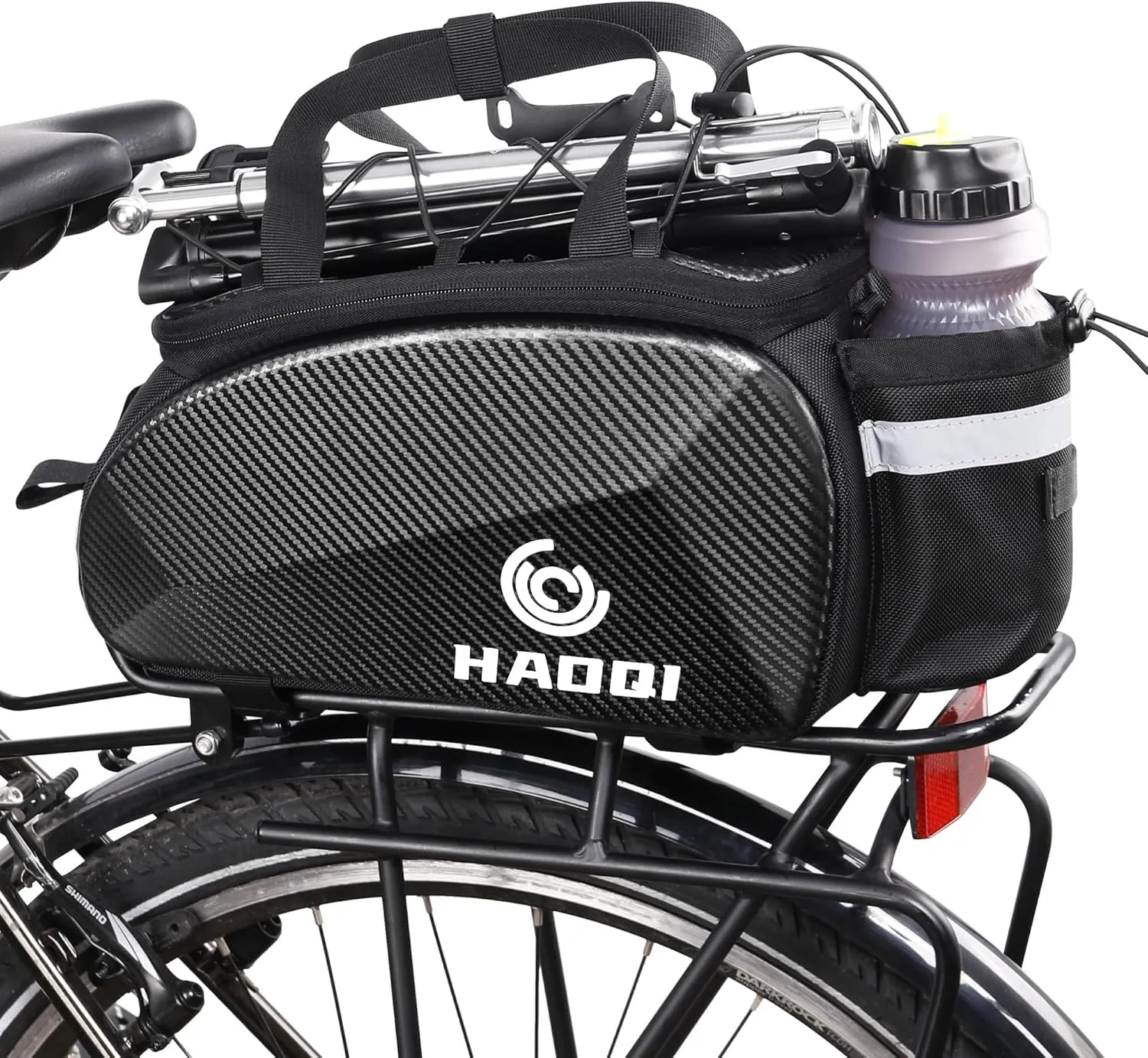HAOQI 35L Panniers Bike Bags, Waterproof Bicycle Rear Rack Trunk Bag Hard Shell Ebike Cargo Saddle Seat Bag Carrier Handbag with Shoulder Strap for Commuter Travel Outdoor,Black