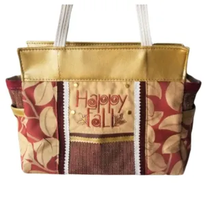 Happy Fall Leaves Handbag, Upcycled Shoulder Bag, Embroidered Seasonal Purse