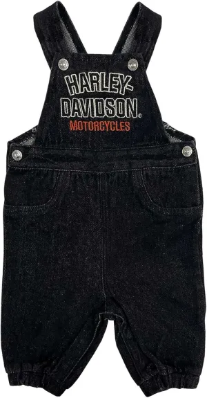 Harley-Davidson Baby Unisex Embroidered H-D Denim Newborn Overalls - Black