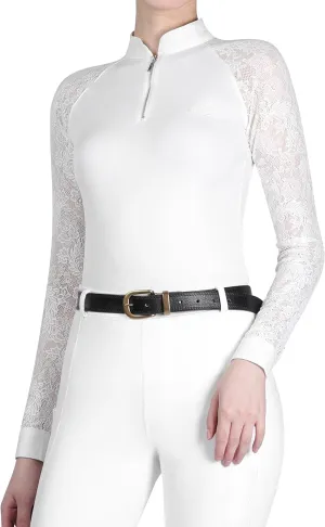 Harrison Howard Women's Slim Fit Long Sleeve Equestrian Show Shirt with Lace Sleeves Elegant Female Lace Top