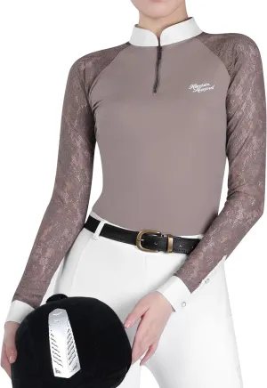 Harrison Howard Women's Slim Fit Long Sleeve Equestrian Show Shirt with Lace Sleeves Elegant Female Lace Top