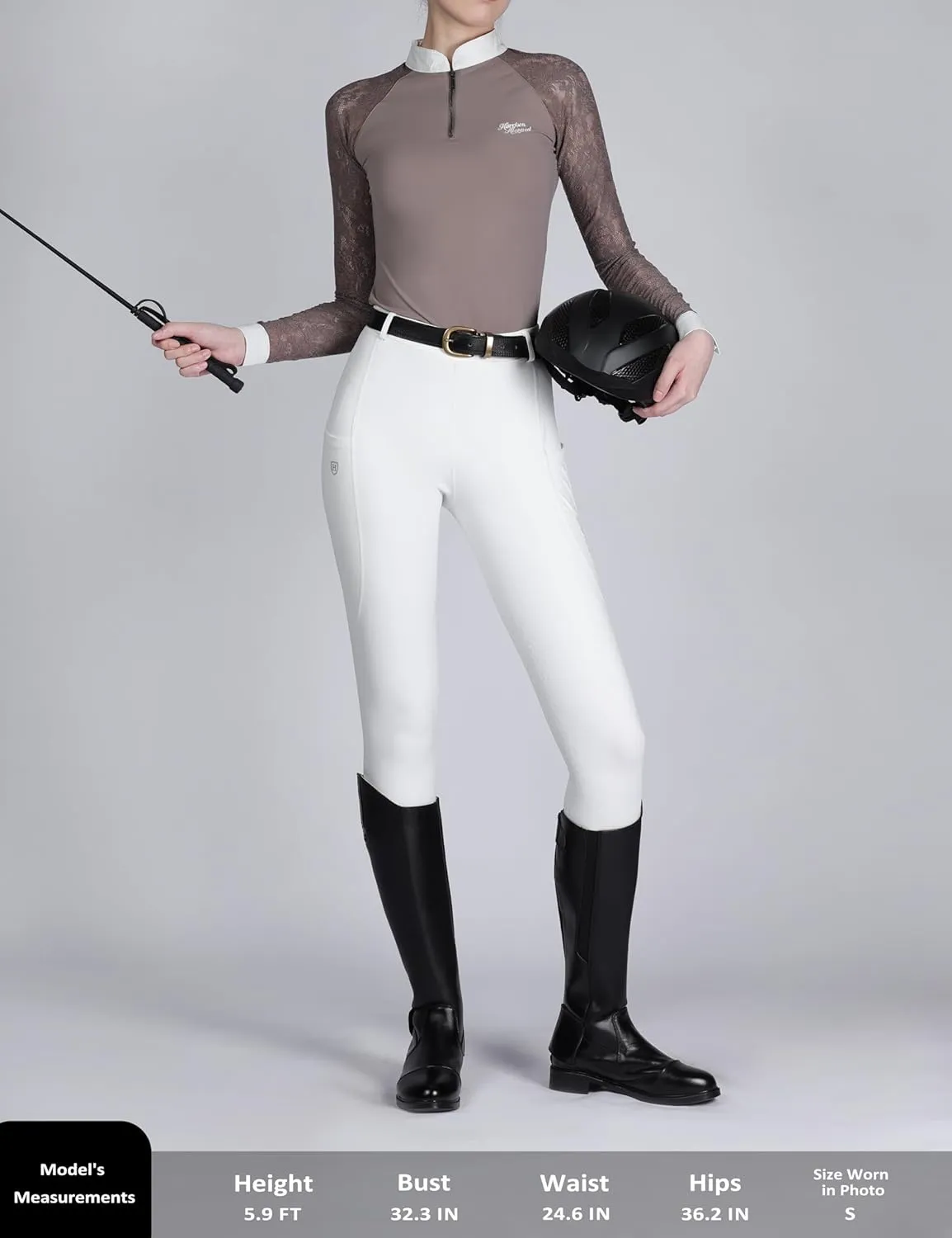 Harrison Howard Women's Slim Fit Long Sleeve Equestrian Show Shirt with Lace Sleeves Elegant Female Lace Top