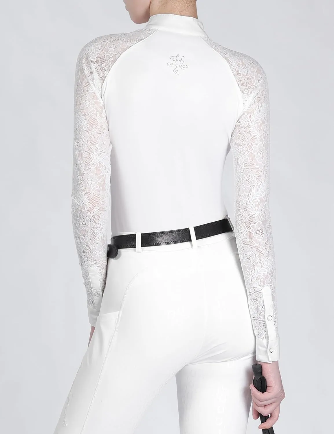 Harrison Howard Women's Slim Fit Long Sleeve Equestrian Show Shirt with Lace Sleeves Elegant Female Lace Top