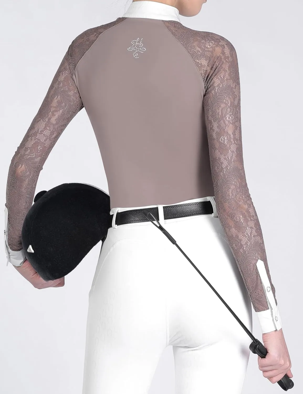 Harrison Howard Women's Slim Fit Long Sleeve Equestrian Show Shirt with Lace Sleeves Elegant Female Lace Top