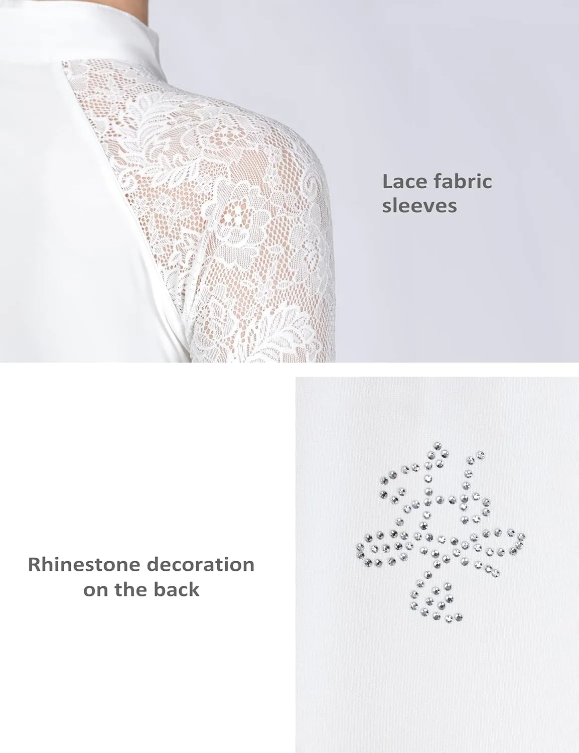 Harrison Howard Women's Slim Fit Long Sleeve Equestrian Show Shirt with Lace Sleeves Elegant Female Lace Top