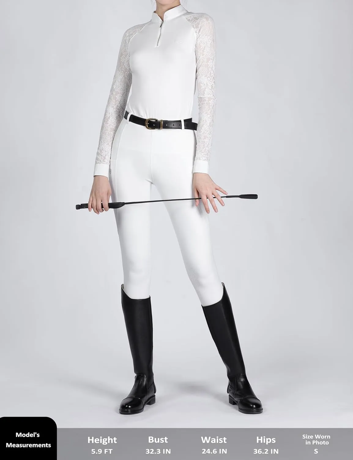 Harrison Howard Women's Slim Fit Long Sleeve Equestrian Show Shirt with Lace Sleeves Elegant Female Lace Top